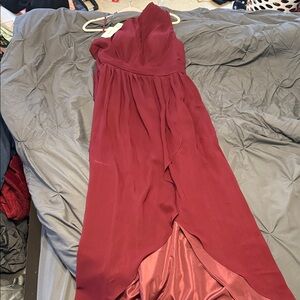Elegant One-Shoulder Wine Red Dress